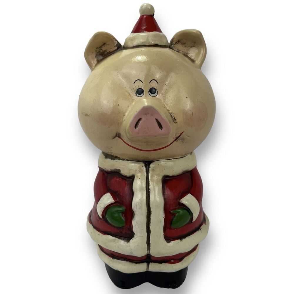 Vintage Christmas Pig Santa Outfit Piggy Bank Japan 1960’s Kitschy GUC 8.5”
